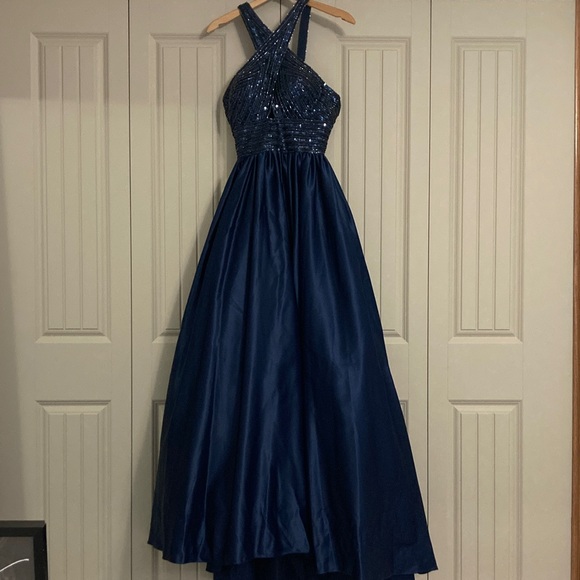 Tiffany Designs by Christina Wu 16327 navy blue long dress beaded top size 10 - Picture 3 of 12